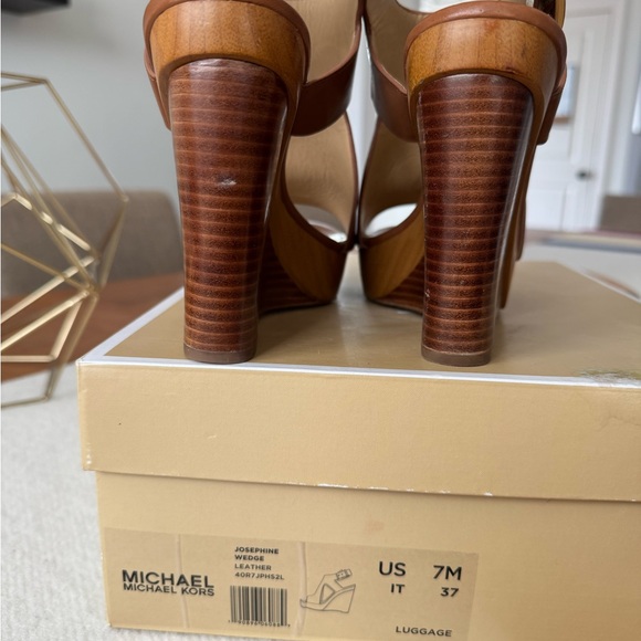 Michael Kors Josephine Wedge Womens Leather Open Toe Wedge Heels size 7 - Picture 9 of 9